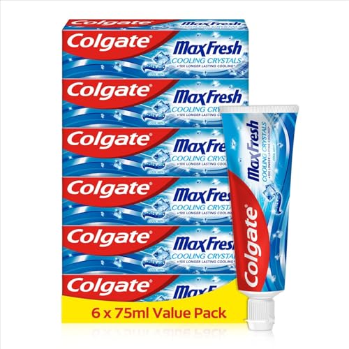 colgate max fresh zahnpasta mit kühlenden kristallen, 6 x 75 ml, mintgeschmack