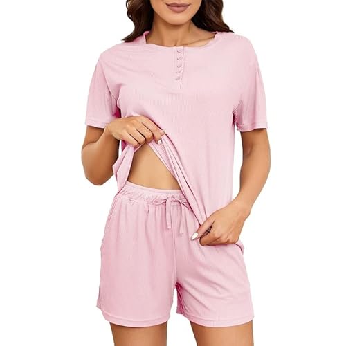 kurzer schlafanzug damen HEARTNICE pyjama set sommer zweiteilig nachtwäsche schmutzigrosa L