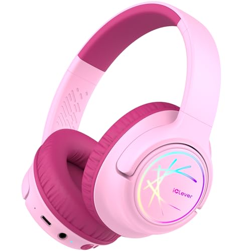 iClever Bluetooth Kopfhörer Kinder, LED, 74/85dBA Lautstärkebegrenzung, 43h Spielzeit