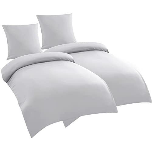 bettwäsche 135x200 hellgrau phf mikrofaser 4-teilig mit 2 kissenbezügen 80x80 bügelfrei