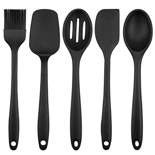 Produktbild: honatrv silikon kochlöffel set 5 stück 21cm küchenhelfer schwarz rühren backen