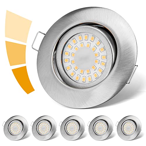 LED Einbaustrahler 230V dimmbar IP44, 6W warmweiß 3000K, schwenkbar, 6er Set für Badezimmer, Küche, Wohnzimmer