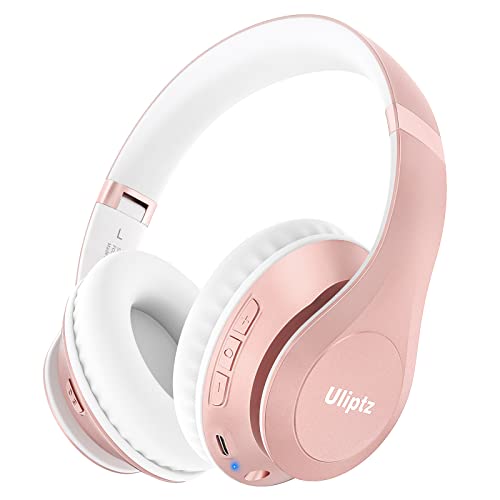 Uliptz Kabellose Bluetooth 6.0 Over-Ear Kopfhörer, 65 Std Spielzeit, Mikrofon, Rosgold