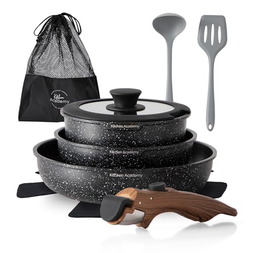 kitchen academy topfset 10tlg induktionsgeeignet mit glasdeckeln schwarz marmorbeschichtung