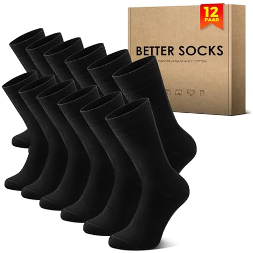 NUOZA Herren Socken 47-49 Schwarz 12 Paar Baumwolle Sport Business Tennissocken