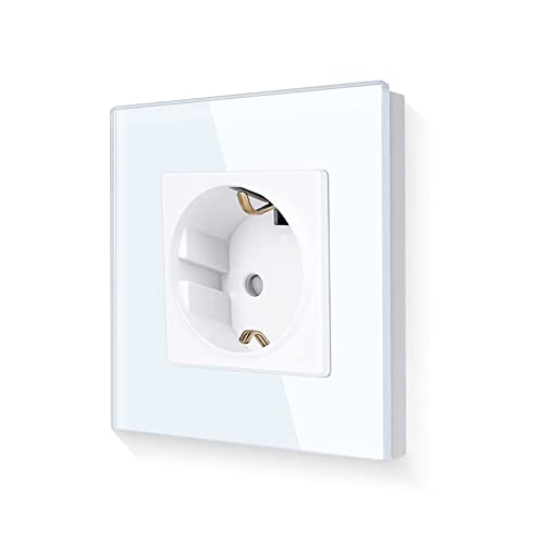 LIAONFOY schuko unterputz steckdose mit kindersicherung glasrahmen 110-250V 86mm weiß