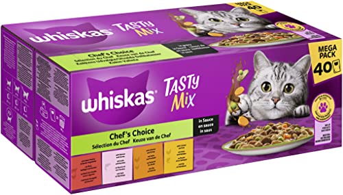 whiskas katzenfutter tasty mix chefs choice in sauce 40x85g für ausgewachsene katzen