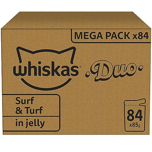 whiskas katzennassfutter adult 1+ tasty duo surf & turf in gelee 84 portionsbeutel 85g