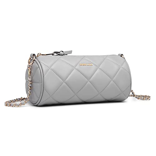 miss lulu umhängetasche damen grau crossbody bag schultertasche kette clutch aus leder