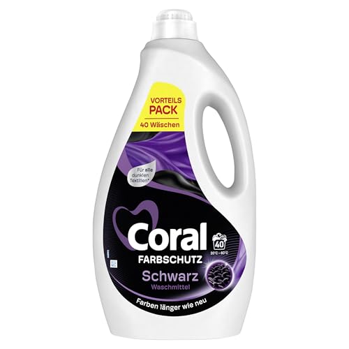 Coral Colorwaschmittel 2L Black Velvet, Flüssigwaschmittel für intensives Schwarz, Anti-Verblassungs-Effekt, 40 WL