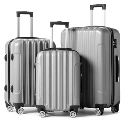 kofferset 3 teilig LEADZM rollkoffer hartschale trolley set silbergrau 4 rollen