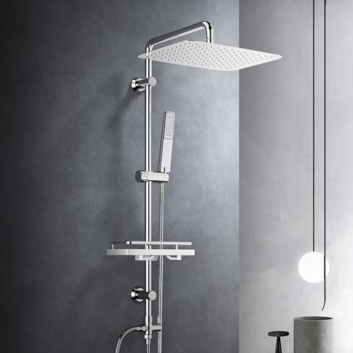 görbach regendusche duschset mit kopfbrause 35x25cm und ablage chrom