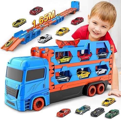 vatos transport truck spielzeugautos für kinder, 6 rennautos, tragbares spielzeugset