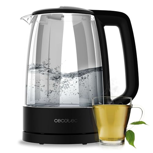 cecotec elektrischer wasserkocher 1,7l thermoSense 320 klar, borosilikatglas, 2200w