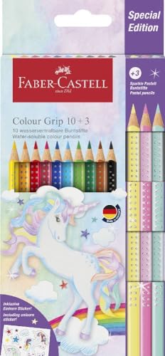 faber-castell buntstifte set einhorn 13-teilig bruchsicher mit sparkle pastellstiften und stickers