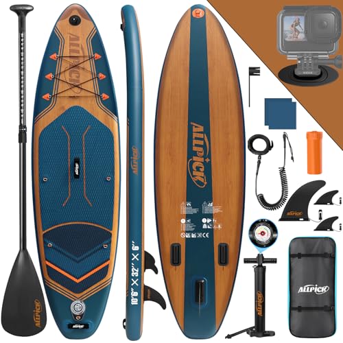 allpick sup board set aufblasbar mit kamerahalterung und verstellbarem paddel 200kg