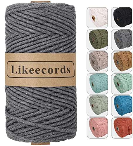 likeecords makramee garn 4mm x 100m, dunkelgraue baumollschnur für wandbehänge, taschen, pflanzenaufhänger