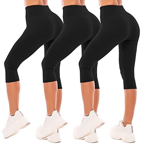 sinophant leggings damen 3/4 hochbund elastisch blickdicht große größen schwarz 3er pack