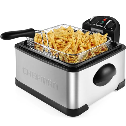 Chefman Fritteuse 4,3 Liter XL, einstellbare Temperatur, Timer, Edelstahl, Sieb