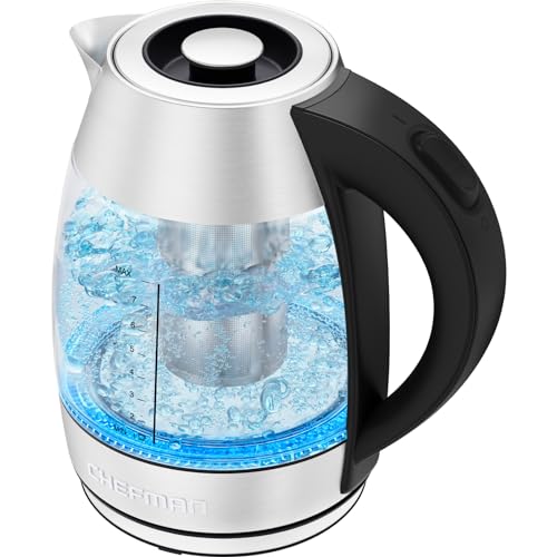 chefman elektrische wasserkocher glas 1,8 l temperaturregelung edelstahl silber