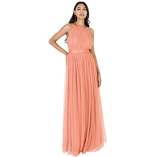 Anaya Damen Maxi Dress Coral Pink A-Line, Halter Neck, Abendkleid, 38 EU