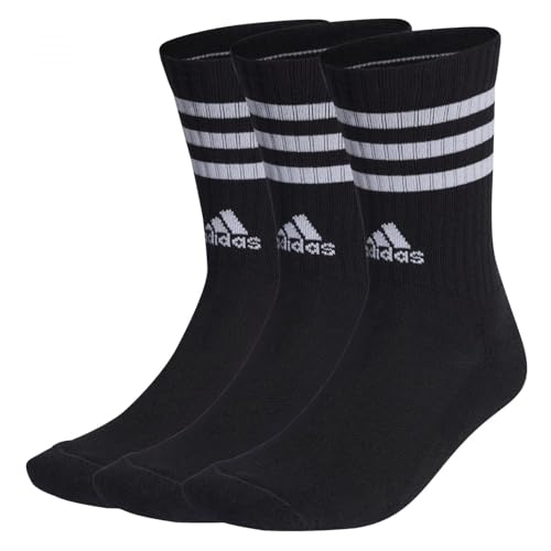 adidas 3-streifen socken unisex cushioned crew, 3 paar schwarz/weiß 19-21