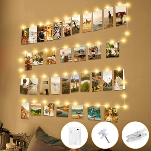 btfarm led foto lichterkette mit clips und timer, 5 m kupferdraht, batteriebetrieben