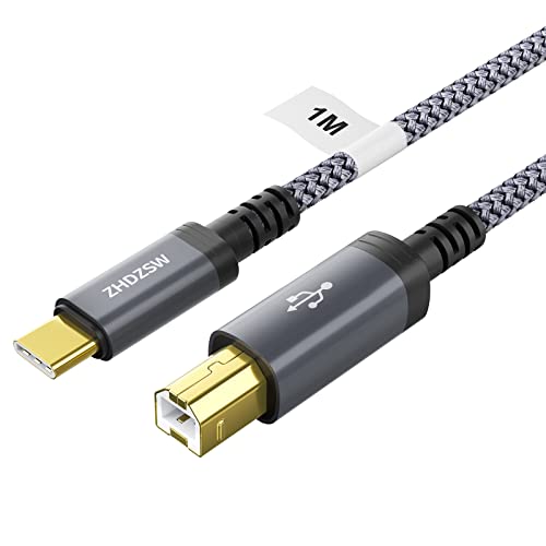 usb b zu usb c drucker kabel 1m geflochten kompatibel mit macbook pro, dell, hp