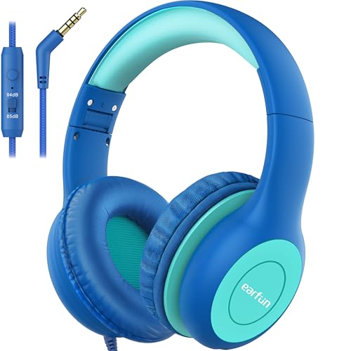 earfun kinder kopfhörer mit kabel, 85/94dB lautstärkenbegrenzer, faltbar, stereo, blau