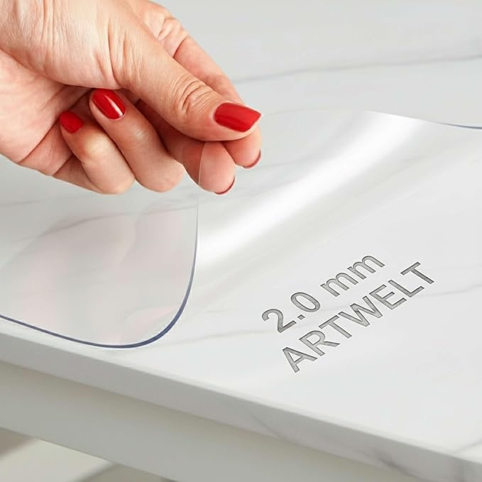 Artwelt Tischdecke Transparent 2.0mm Glasklar Tischfolie Wasserdicht 110cm x 120cm