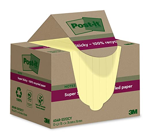 Produktbild: post-it super sticky haftnotizen recycling 12 blöcke 70 blätter gelb 76x76 mm