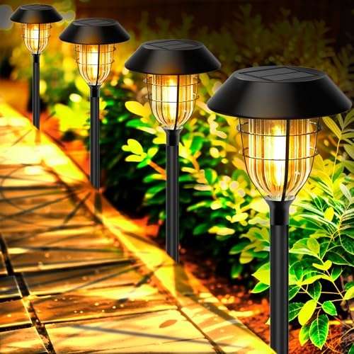 solar garden lights 6er set mit warmweißem licht, ip65 wasserdicht, auto on/off