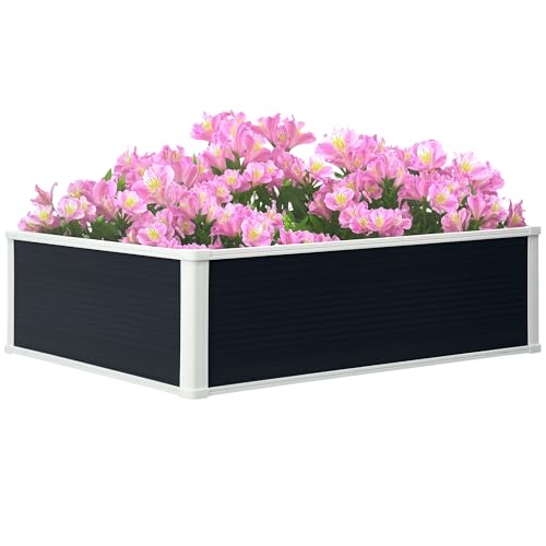 outsunny hochbeet pflanzkasten mit drainagefunktion für garten, terrasse, balkon, grau, 100 x 80 x 30 cm
