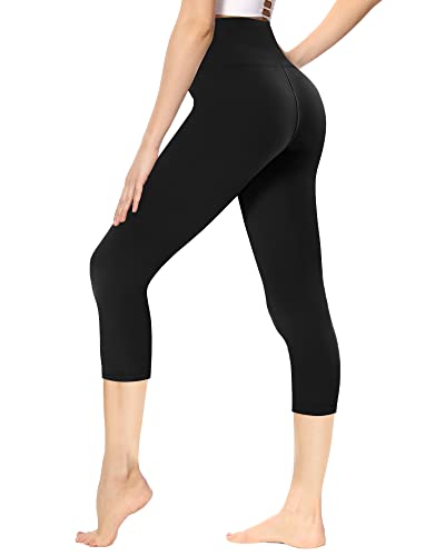 gayhay leggings damen high waist 3/4 capri sporthose blickdicht für gym yoga schwarz L-XL