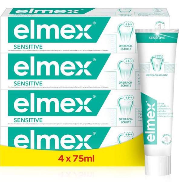 elmex Zahnpasta sensitive 4 x 75 ml günstig ab 13,20 Euro statt 16 Euro