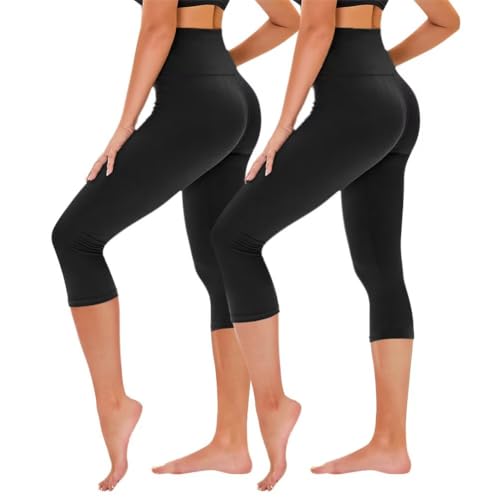 TNNZEET leggings damen 3/4 sport caprihose high waist große größen schwarz L-XL