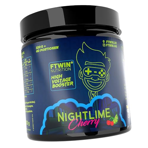 ftwin high voltage booster für gamer und e-sportler, 320 g = 40 portionen, nightlime cherry