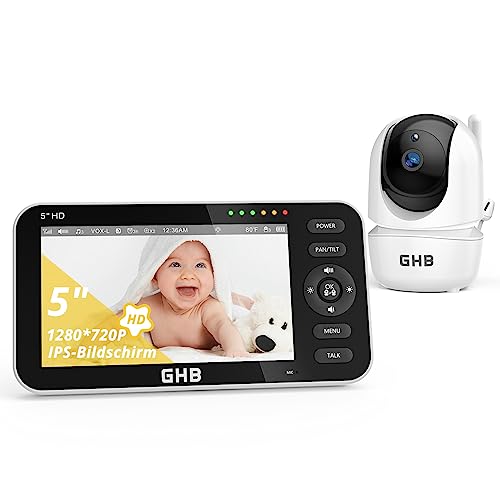 ghb babyphone mit kamera 5 zoll lcd, 720p, nachtsicht, temperaturanzeige, gegensprechen