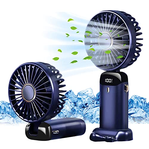 jsdoin Handventilator tragbar, mini fan wiederaufladbar, 5 Geschwindigkeitsstufen, faltbar, dunkelblau