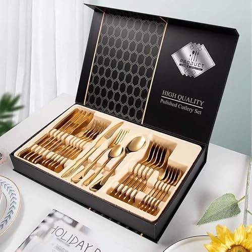 heimb und tier 24-teiliges besteckset edelstahl gold für 6 personen rostfrei modern