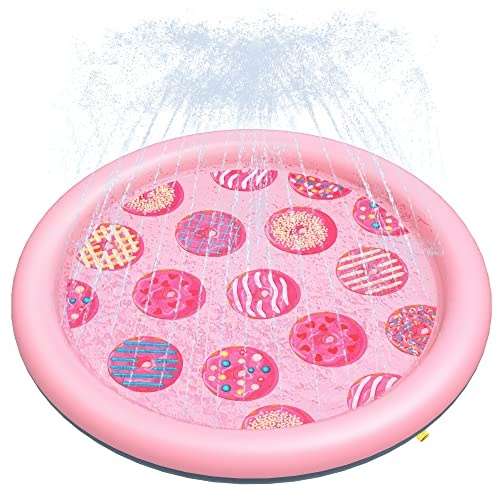 peteast hundepool für hunde und kinder 67" faltbarer spritzpad rutschfest rosa doughnut