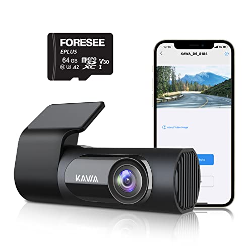 KAWA D6 Dashcam 2K 1440P QHD, 360 drehbar, WLAN, 145 Weitwinkel, Nachtsicht, Parküberwachung, G-Sensor, 64G Karte