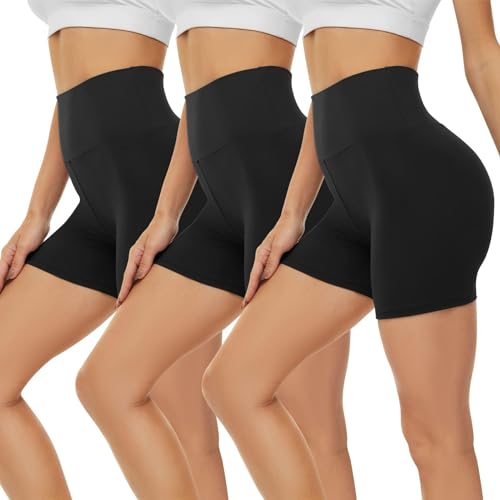 gayhay radlerhosen damen 3er pack kurze leggings sport shorts hoch taille schwarz S-M