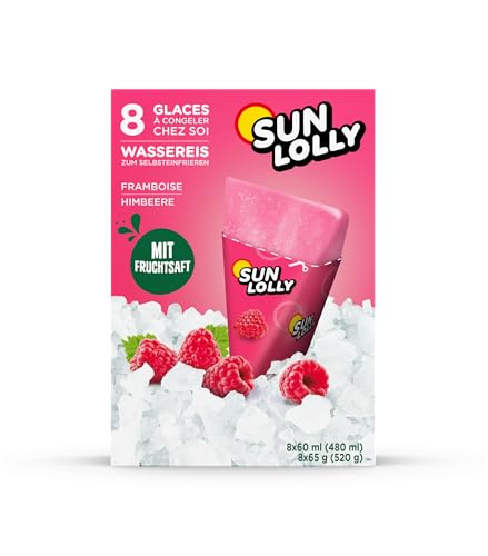 sun lolly wassereis himbeere 8 stk, mit fruchtsaft, laktosefrei, glutenfrei, 8 x 60ml