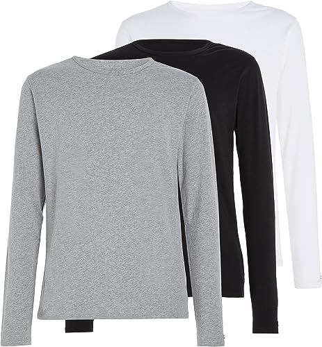 tommy hilfiger herren langarmshirt basic mehrfarbig schwarz weiß grau heather L
