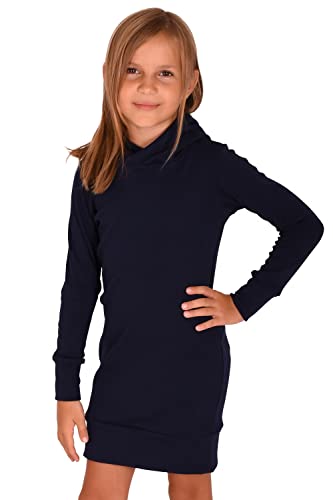 hoodie mädchen kleid kapuze langarm 95% baumwolle winter herbst dunkelblau 4-10 jahre