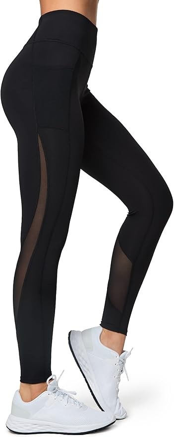 Yvette Damen Sportleggings hochtailliert, blickdicht, mit Mesh-Einsätzen