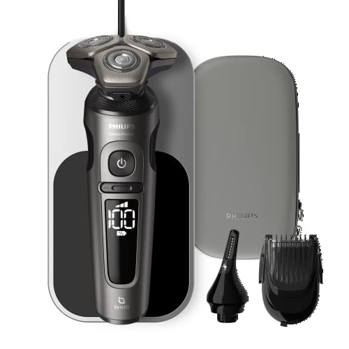 philips s9000 rasierer für männer, wet and dry, skinIQ technologie, inkl. reinigungsstation, bartstyler, nasenhaarschneider