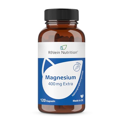 magnesium 400 mg hochdosiert, 120 kapseln, vegan, ohne zusätze, rhein nutrition