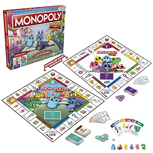 monopoly junior klassisches brettspiel für kinder ab 4 jahren, 2-seitiger spielplan